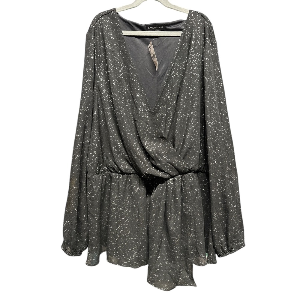 Lane Bryant Black Long Sheer Sleeve Faux Wrap Blouse Polyester Women Size 18 NWT